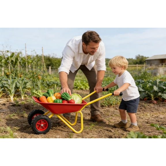 Olurrisa Gardens Cart,Heavy-Duty Metal Wheelbarrow - Steel Tray Garden Cart for Easy Loading of Leaves, Soil, and Sand (Red) 14*18 inch