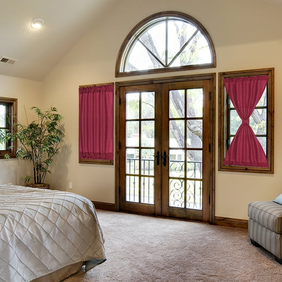 PiccoCasa Blackout Curtains Rod Sliding Door Drapes Rod Pocket, Burgundy W25" x L40"