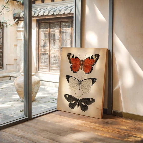 Velto Vintage Butterfly Canvas Art Antique Entomology Red White Black Insect Rustic Wall Decor, SIZE 8x10 INCLUDE Pine Wood Frame 1.25-Inch