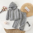 thumbnail image 5 of CYRBOKO Sweaters Outfit Sets for Girls, Fall Winter Long Sleeve Zipper Comfy Hooded Tops and Flared Pants Gray Size 2-3 T, 5 of 5