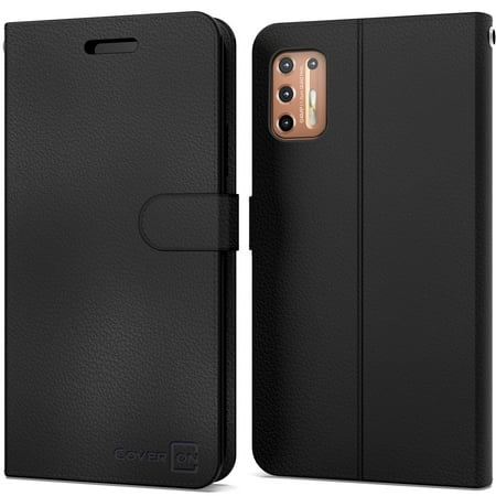 CoverON Motorola Moto G9 Plus Wallet Case, RFID Blocking Vegan Leather 6x Card Slot Holder Cover Flip Folio Phone Pouch, Black