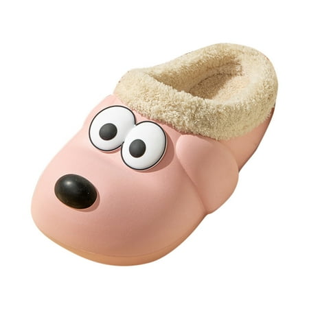

Women Walking Shoes Winter Couples Women Cute Dog Warm Home Baotou Waterproof Soft Bottom Comfortable Solid Color Flat Cotton Slippers slipper for Women EVA Pink