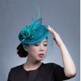 thumbnail image 2 of Sombrero de plumas para mujer, tocado elegante para cóctel, fiesta de boda, iglesia, accesorios para el cabello, Sinamay qym unisex, 2 of 2