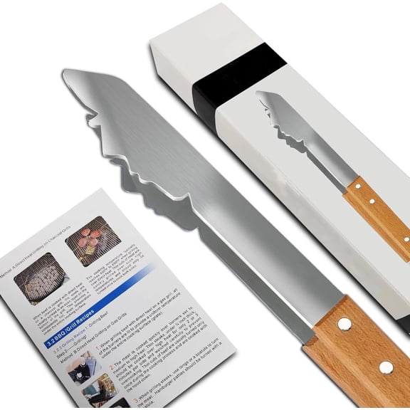 Heavy Duty BBQ Grill Tongs for Outdoor Grill,17 Inch Long Grill Tool, Metal Barbecue Utensil, Wooden Handle, Fun Barbecue Tongs for Gas and Charcoal Grilling
