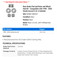 thumbnail image 2 of Rear Brake Pad and Rotor and Wheel Hub Kit - Compatible with 1998 - 2002 Honda Accord 2.3L 4-Cylinder 1999 2000 2001, 2 of 2