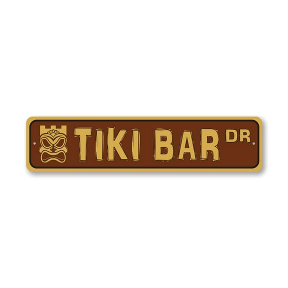Tiki Bar Street Aluminum Metal Decor Sign - 4x18 inches