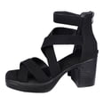 thumbnail image 5 of Rokment Women's Platform Chunky Block High Heels Dressy Sandals 2026 Trendy Casual Leather Square Toe Ankle Strap Heeled Strappy Summer Shoes with Back Zipper Black Size 6.5, 5 of 5