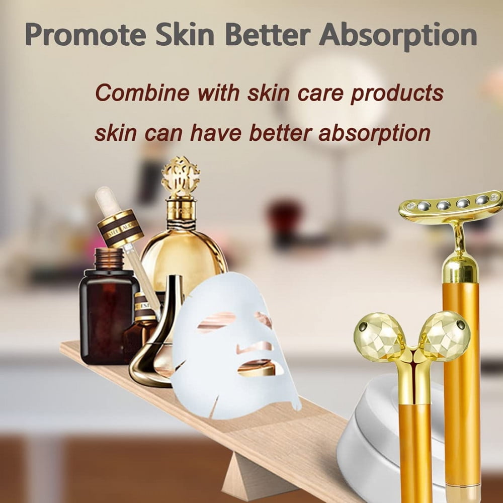2-in-1 Face Massager Set, 24K Gold T-Shaped & 3D Rolling Facial Massage Tools for Face, Eyes, Nose & Skin Care