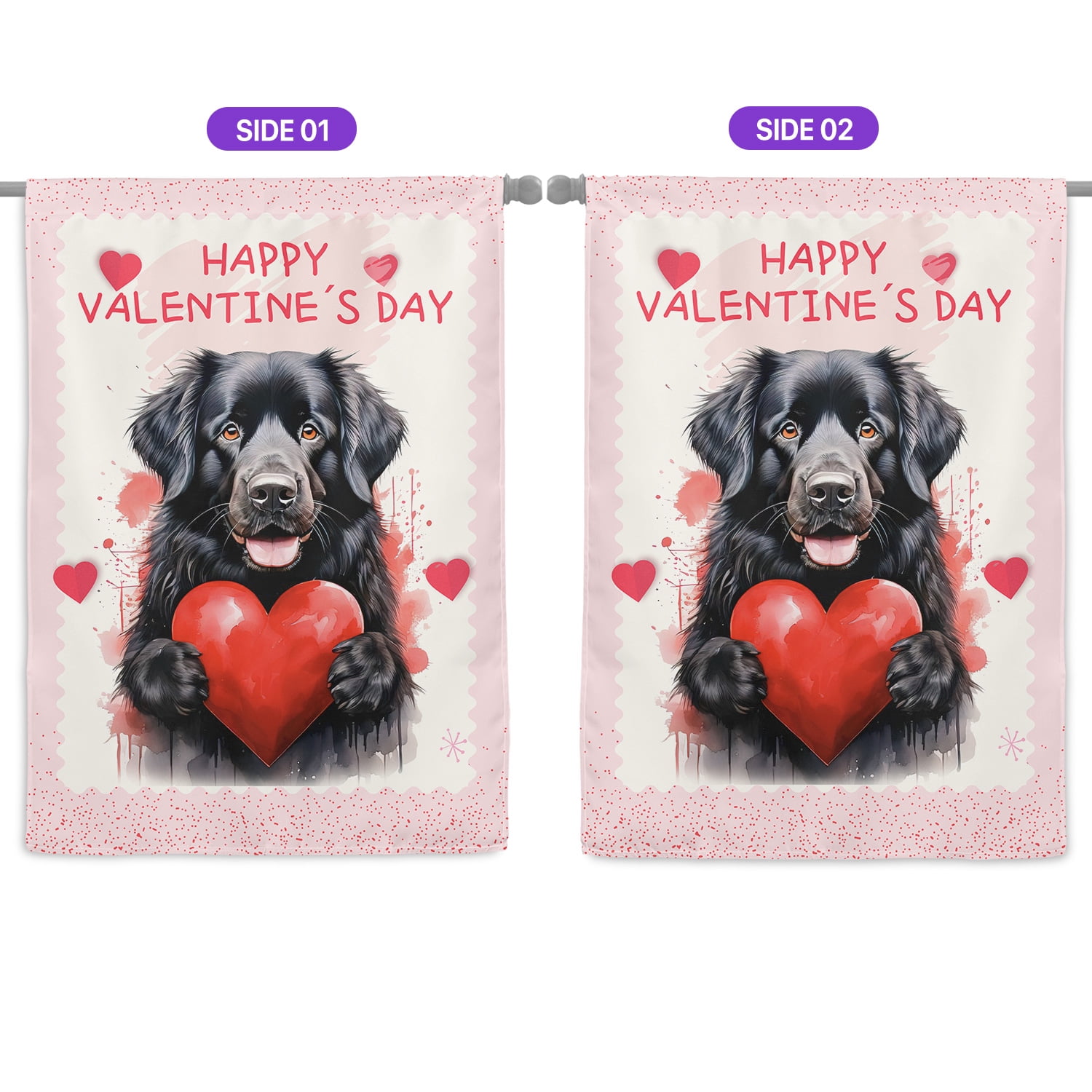 Happy Valentine's Day Newfoundland Brings Love Heart House Flag 28x40in Double Sided Newfie Dog Lover Gifts Outdoor Decor - 02028