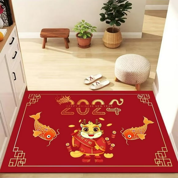 Boovnll Rugs Happy New Year Door Mat Chinese Year Of The Dragon Entrance Way Indoor Front Door Welcome Rugs Household Carpet Outside Door