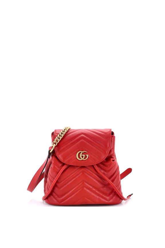 Pre-Owned GG Marmont Drawstring Backpack Matelasse Leather Mini By Rebag
