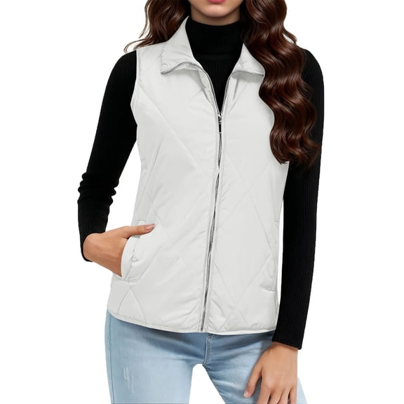 Yutgune Women's Quilted Vest Stand Collar Zip Up Sleeveless Jacket with Pockets