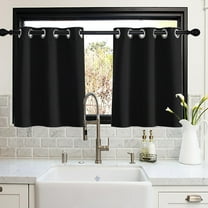 Lapalife 2 Panel Blackout Kitchen Curtains, Grommet Short Window Curtains for Kitchen Bathroom Cafe, Black, 33"x 36"