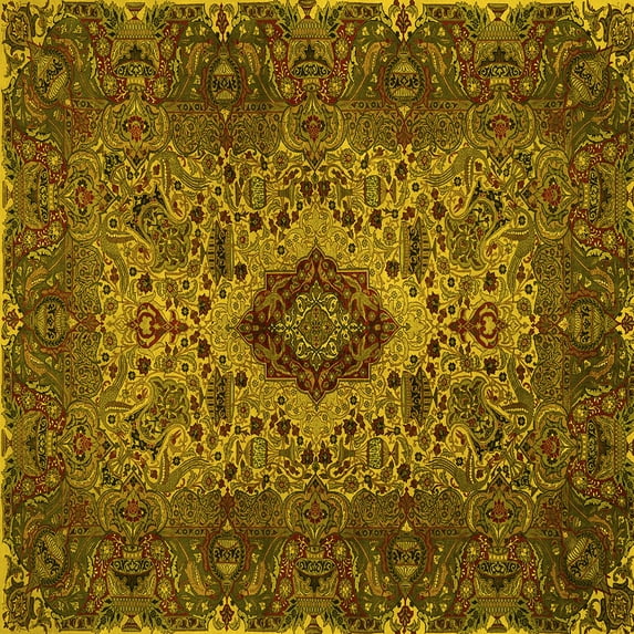Ahgly Company Machine Washable Indoor Square Persian Yellow Traditional Area Rugs, 3' Square