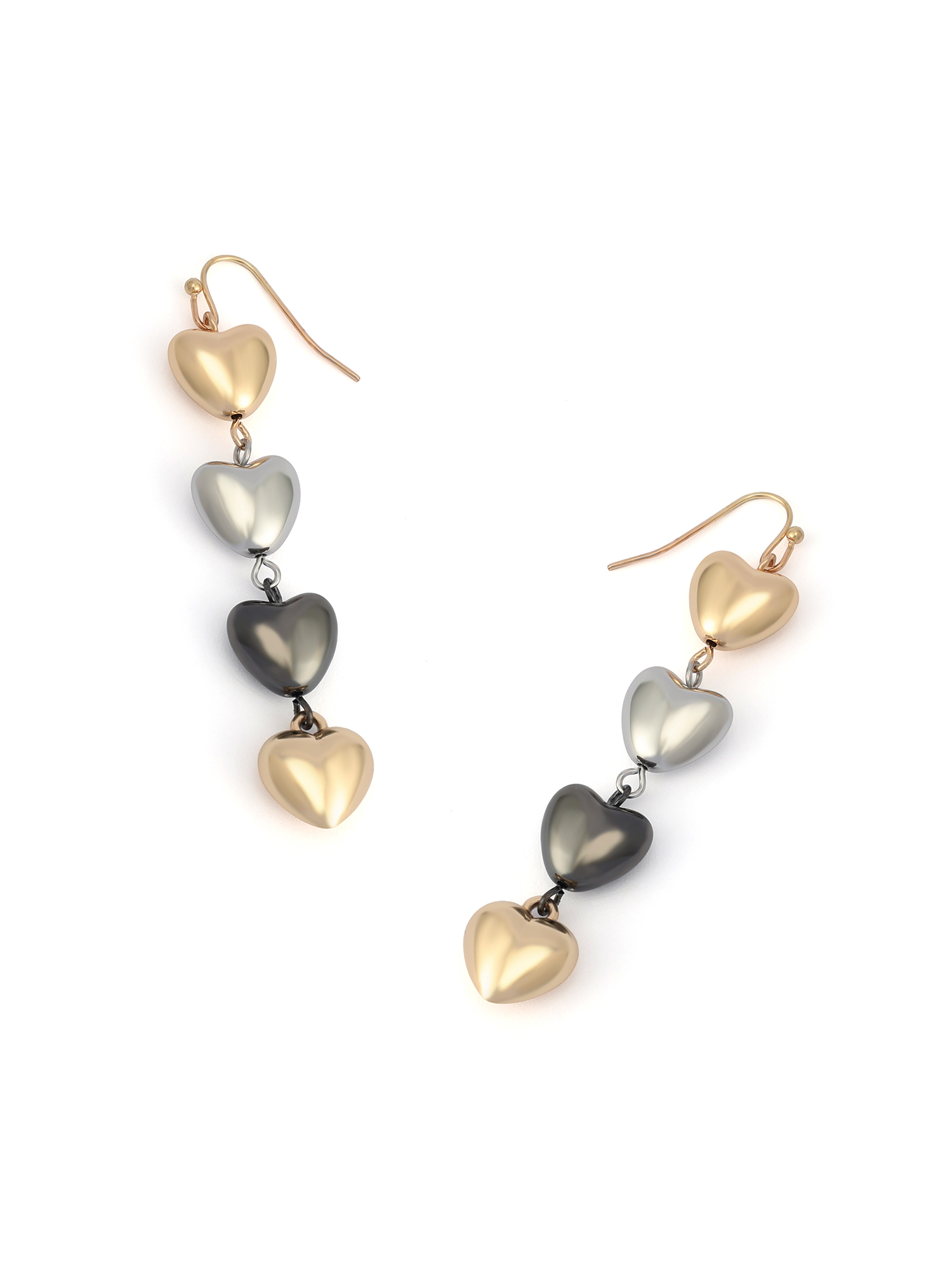 Madden NYC Women's Fashion Tri-Tone Puffy Heart Linear Earrings
