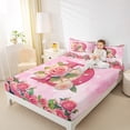 thumbnail image 4 of Homewish Romantic Anniversary Rose Twin Sheet Sets, Pink Initial D Letter Twin Fitted Sheet, Teens Kids Girls Women Flat Sheet, Super Cozy Room Decor, 3pcs, 4 of 7