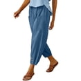 thumbnail image 4 of Women's Cotton Linen Casual Palazzo Pants Drawstring Elastic Waist Wide Leg Lounge Trousers with Pockets, 4 of 5