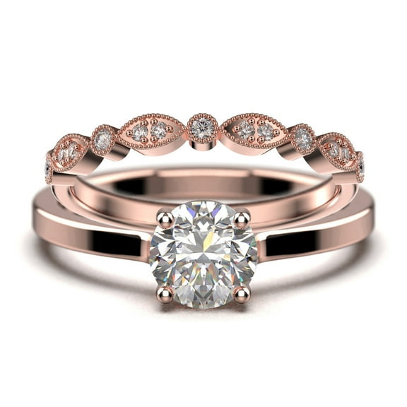 Spectacular And Decorative 1.50 Carat Round Cut Diamond Moissanite Solitaire Engagement Ring, Wedding Ring, Bridal Set in 925 Sterling Silver With 18k Rose Gold Plating Gift For Her