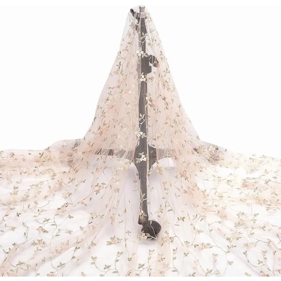 3 Yards Embroidered Flower Fabric 51inch Wide Organza Embroidered Tulle Lace Fabric Mesh Lace Fabric for DIY Wedding Handmade Clothing Evening Dress Crafts Supplies PeachPuff for DIY