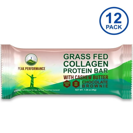 Grass Fed Collagen Protein Bar by Peak Performance. Delicious Paleo and Keto Friendly Snack with Organic Cashew Butter. Clean, Non GMO, Gluten Free Chocolate Bars. A Perfect Primal Treat! 12 Pack