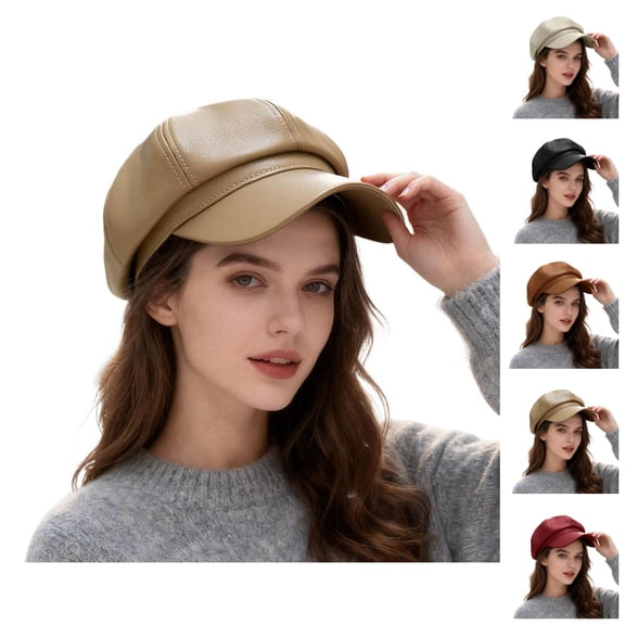Women PU Leather Beret Newsboy Cap – Vintage Retro Painter Hat for Autumn Winter, Stylish Fashion Beret Hats for Women, Elegant Casual Accessory for Streetwear