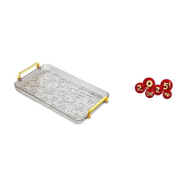 Elegante bandeja de postre/café con asa para comedor y dormitorio, ideal para fiestas. Incluye abanicos de papel decorativos para el año Nuevo Chino 2