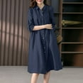 thumbnail image 3 of ZANZEA Womens Turn Down Collar Buttons Long Sleeve Casual Loose Party Plain Mid-Calf Dress, 3 of 7