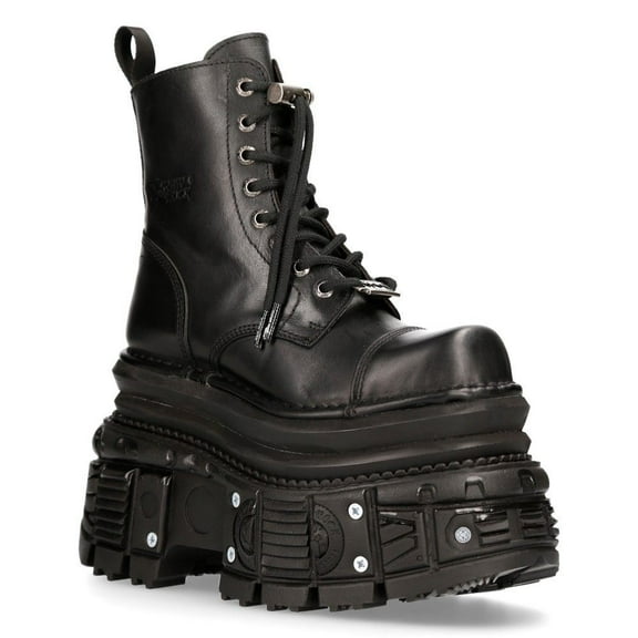 New Rock MILI083CCT-C4 Metallic Black Leather Military Boots 36