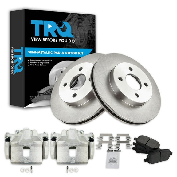 TRQ Front Brake Pad & Rotor Kit Brake Caliper Brake Pads Brake Rotor Semi-Metallic Fits Select 2005-2010 Chevrolet Cobalt 2007-2009 Pontiac G5 2003-2007 Saturn Ion