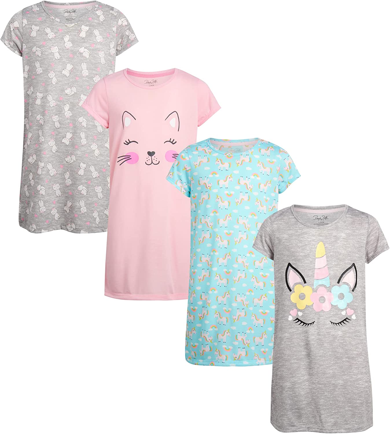 Rene Rofe Girls' Pajamas 4 Piece Short Sleeve Sleep Shirt Nightgown
