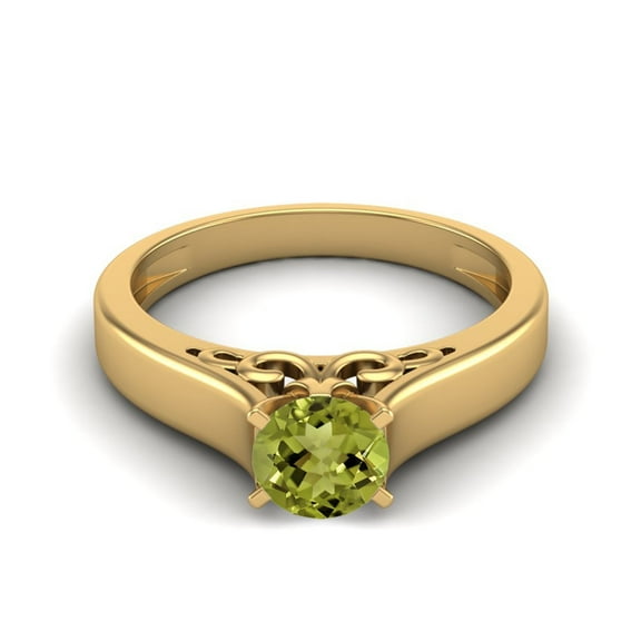 0.70 Ctw Round Peridot 925 Sterling Silver Gold Vermeil Solitaire August Birthstone Women Valentines Day Gifts Ring