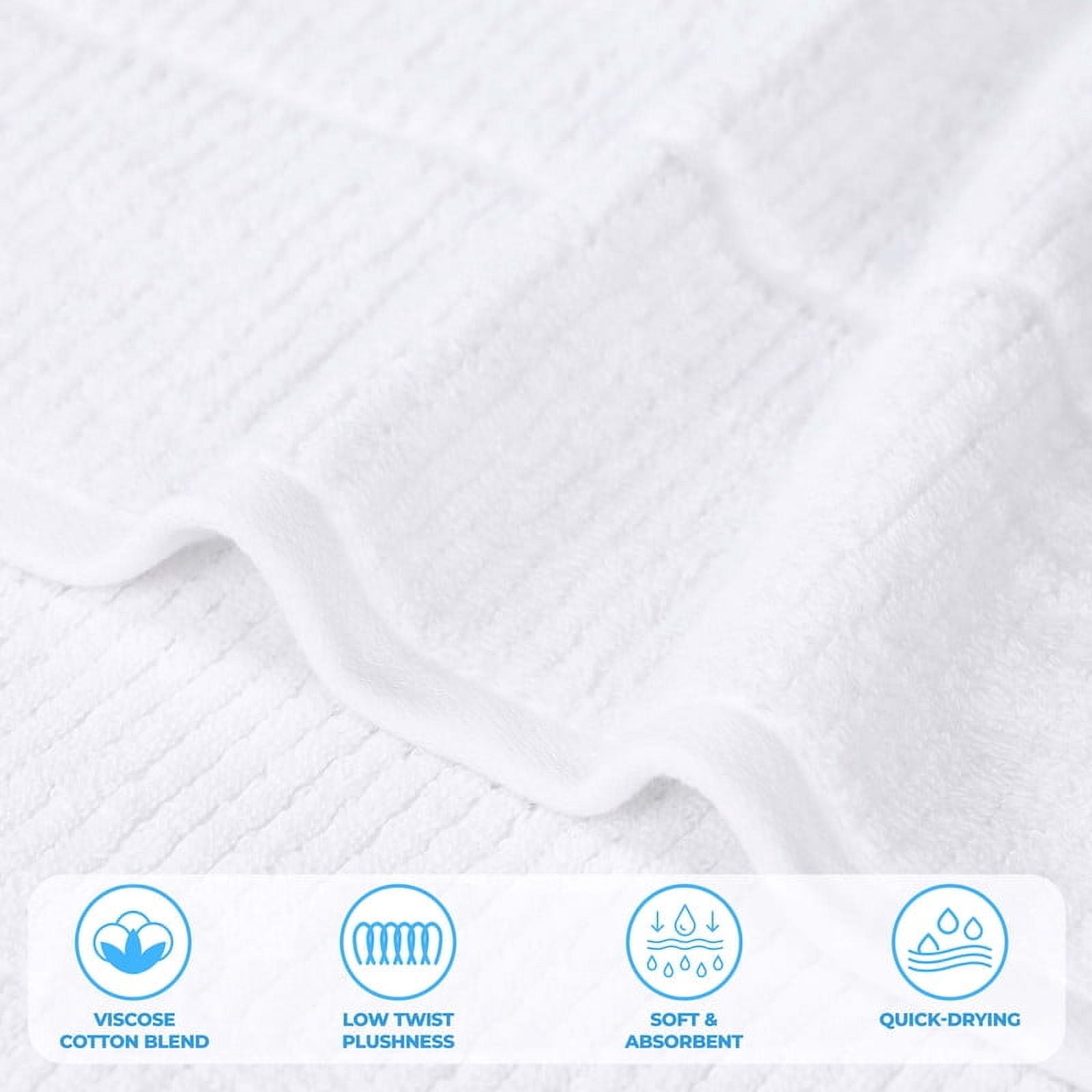 Superior Milo 3 Piece Smart Twist Cotton Towel Set, Medium Weight Ribbed Design Towels, White
