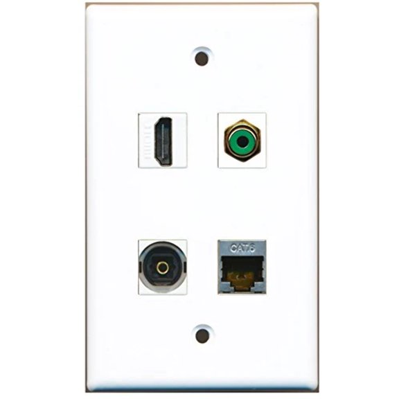 RiteAV - 1 Port HDMI 1 Port RCA Green 1 Port Shielded Cat6 Ethernet 1 Port Toslink Wall Plate