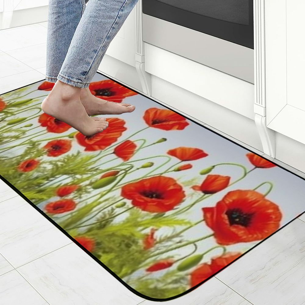 PHYHOO Red Poppy Door Mat Welcome Doormat Decorative Home Floor Mat, Non Slip Rubber Back for Outdoor Indoor Entrance Decor 19.68*47.24 in