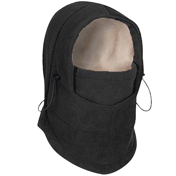 Xfvqtps Womens Full Face Mask Plush Lining Solid Color Adjustable Drawstring Balaclava Breathable Outdoor Thickened Cycling Motorcycle Ski Winter Leather Hooded Hat Black
