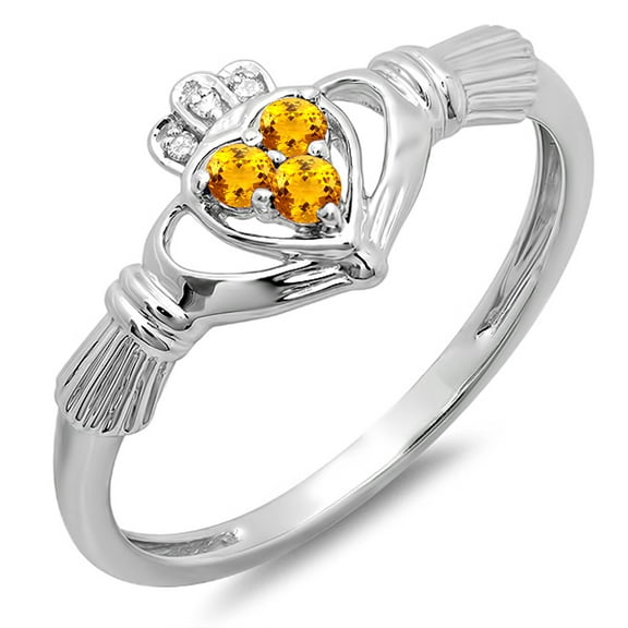 Dazzlingrock Collection 10k Round Citrine & White Diamond Bridal Love And Friendship Promise Ring, White Gold, Size 8