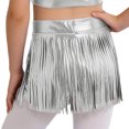 thumbnail image 2 of Hansber Kids Girls Metallic Shorts Hip Hop Jazz Dance Performance Cheerleading Tassels Skirts Dancewear Silver 6, 2 of 5