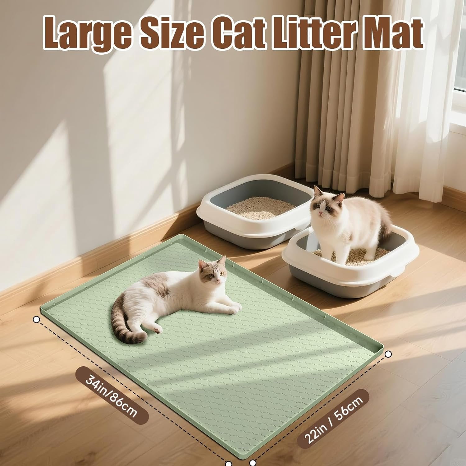Litter Mat, 34" X 22" Large  Mat  Litter Trapping Mat,  Litter Box Mat, Soft  Kitty Paws, -Proof, Easy to Clean, Non-Slip Kitty Litter Mat for Floor(Green)