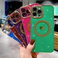 thumbnail image 6 of Compatible with iPhone 12 Pro Max Magnetic Glitter Case-6.7 Inch, Luxury Love Heart Pattern Plating Case, Compatible with MagSafe for Women Girls Shockproof Back Cover-Green, 6 of 11