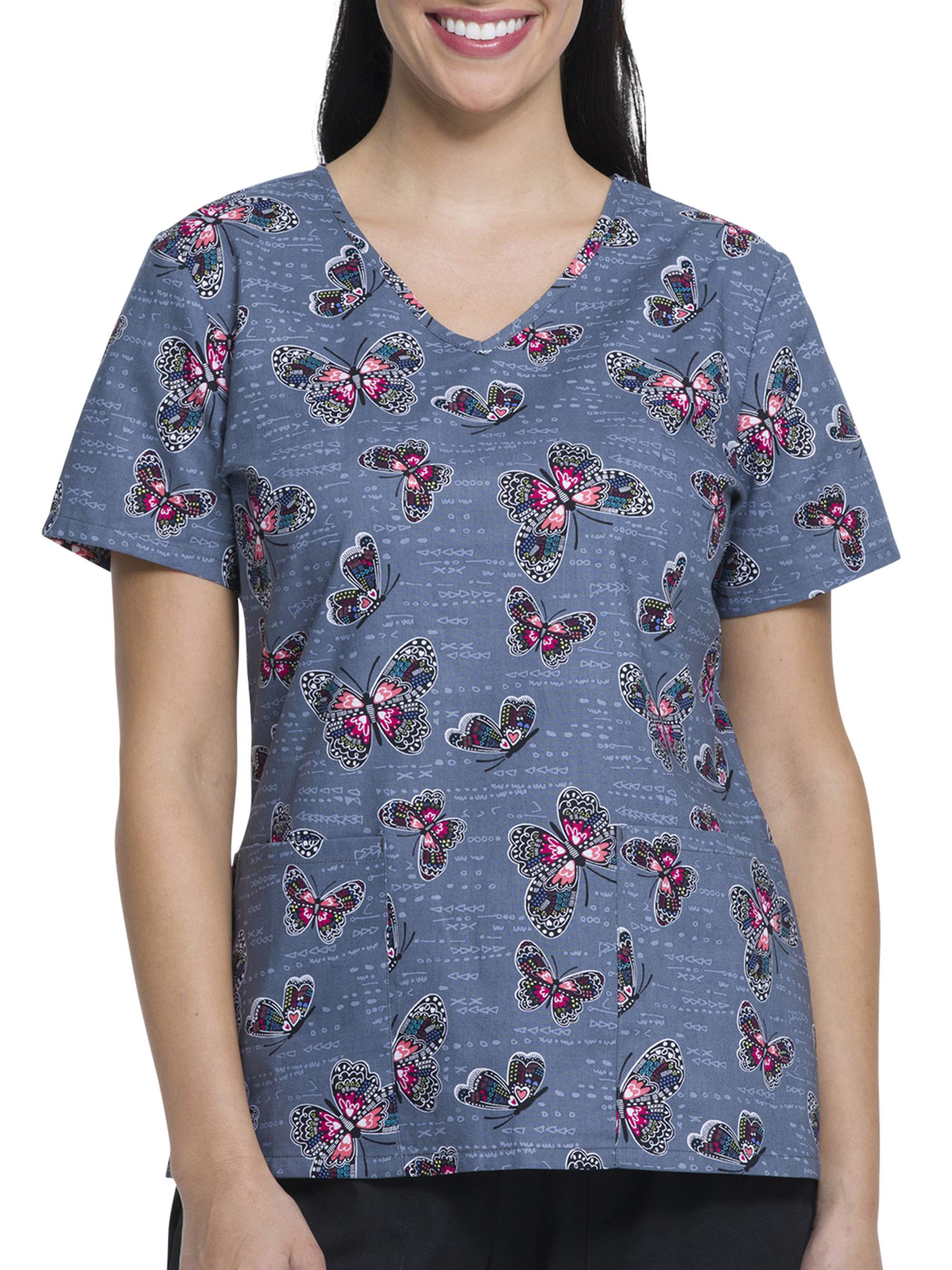 Scrubstar Women's Fashion Collection "Decorated Butterflies" VNeck