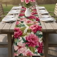 thumbnail image 4 of Pink Flowers Table Runner - 36 Inch Long Spring Watercolor Floral Leaves Plants Beige Cotton and Linen Blended Dress Scarves Farmhouse Table Runner for Kitchen Dining, Coffee Table, 13" x 36", 4 of 8