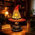 thumbnail image 4 of PoyoKee Halloween Decorations - Witch Hat Lamp, Gothic Stained Glass Night Light, Witch Resin Desk Lamp for Book Shelf Mantel Halloween Indoor Decor, 4 of 7