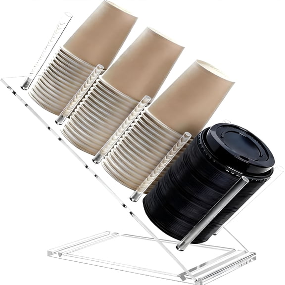 ACDANC Acrylic Cup and Lid Holder,Adjustable Coffee Cup Holder Organizer Disposable Cup Dispenser Stand Countertop for Coffee Bar Station Bakery Breakroom 4 Compartment