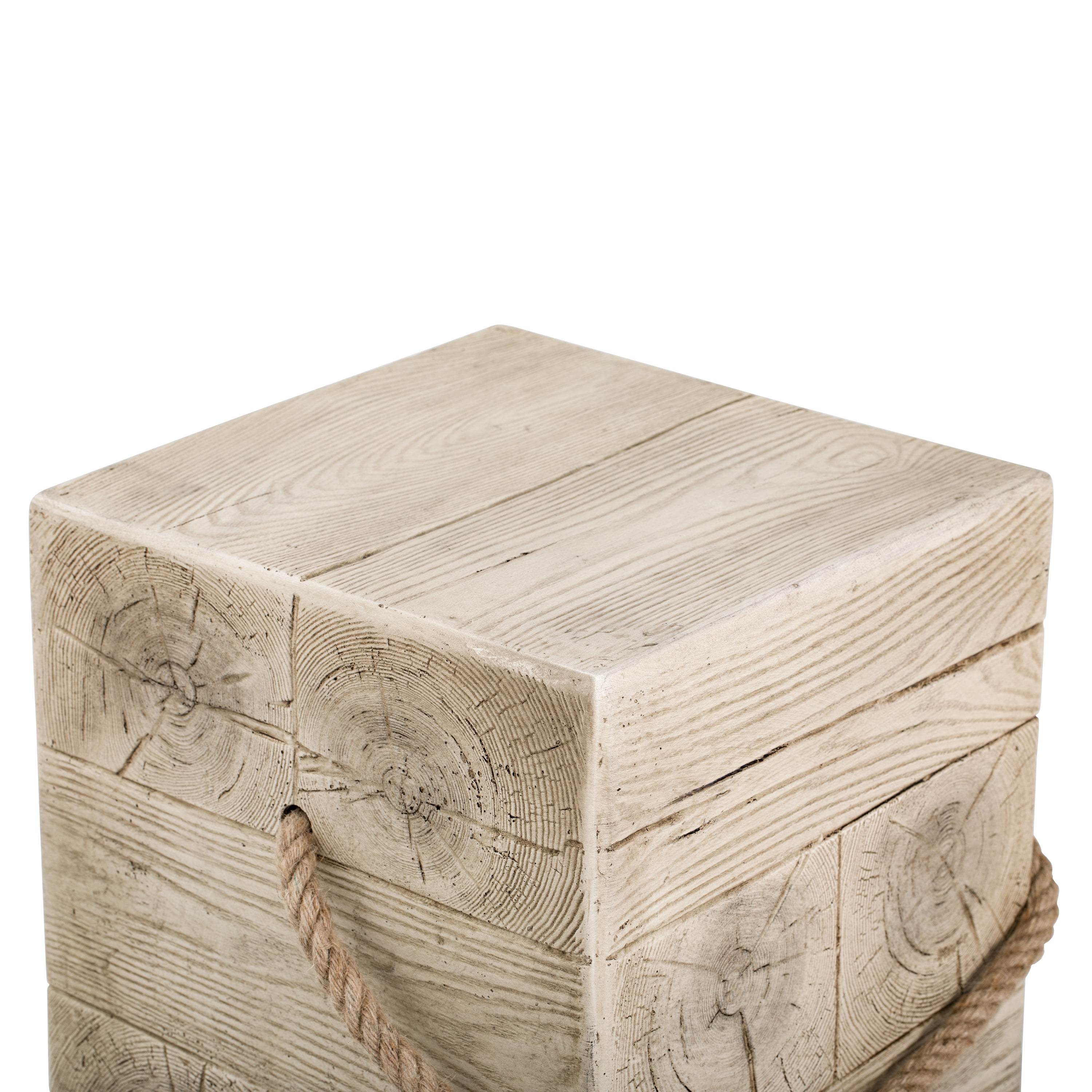 Outdoor Square Side Table with Realistic Wood Grain & Simulated Braided Cord, Retro Indoor End Table for Home Patio Balcony Decor
