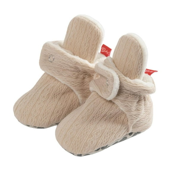 Fleece Baby Booties, Warm Cozy Baby Slippers, Stay On Sock Shoes, Easy to Put on, Unisex Baby Gifts, Soft Non-Slip Adjustable Newborn Boots for Boys and Girls Beige 6-12 Months