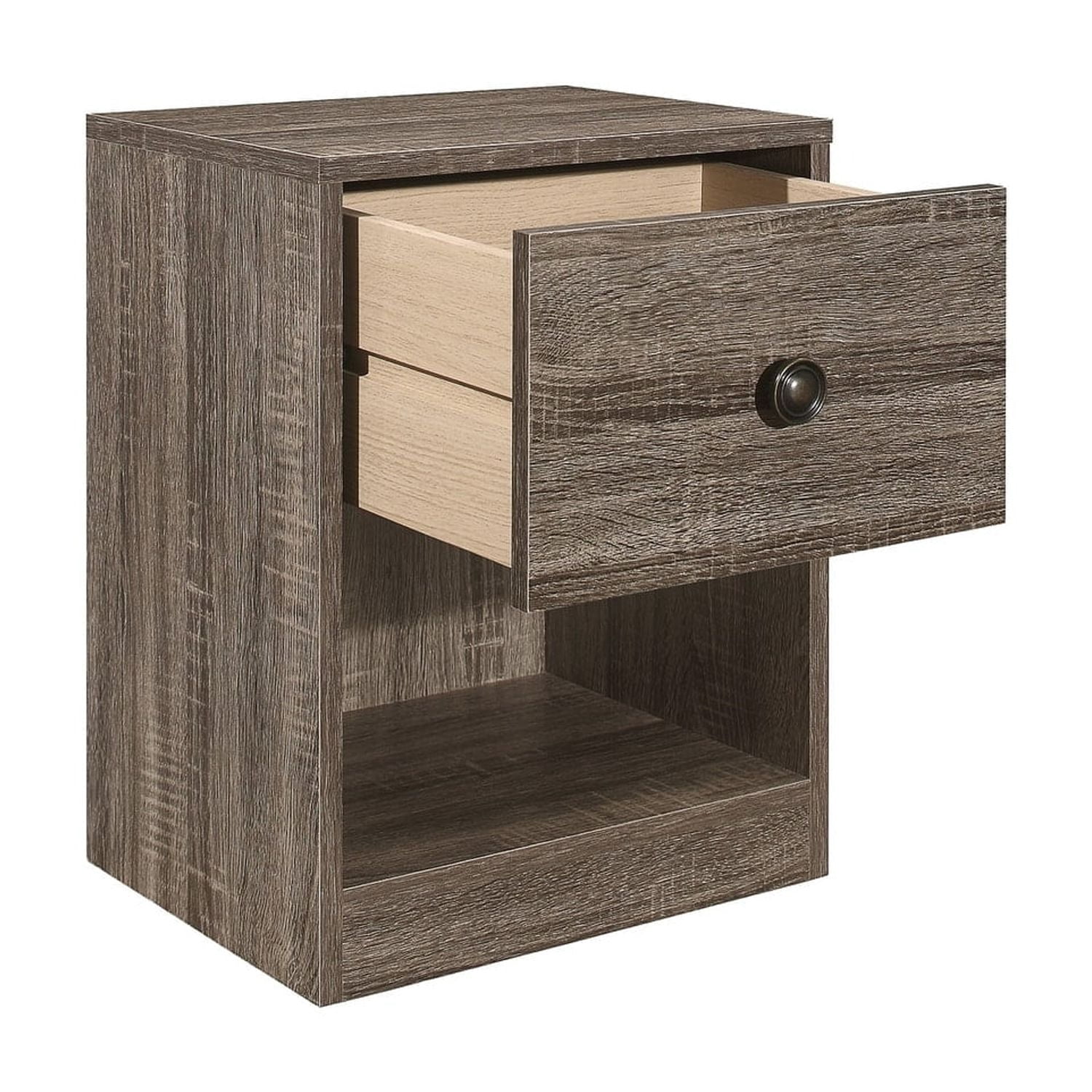 Home Design KD Night Stand with Drawer and Open Shelf, Gray, Easy assembly