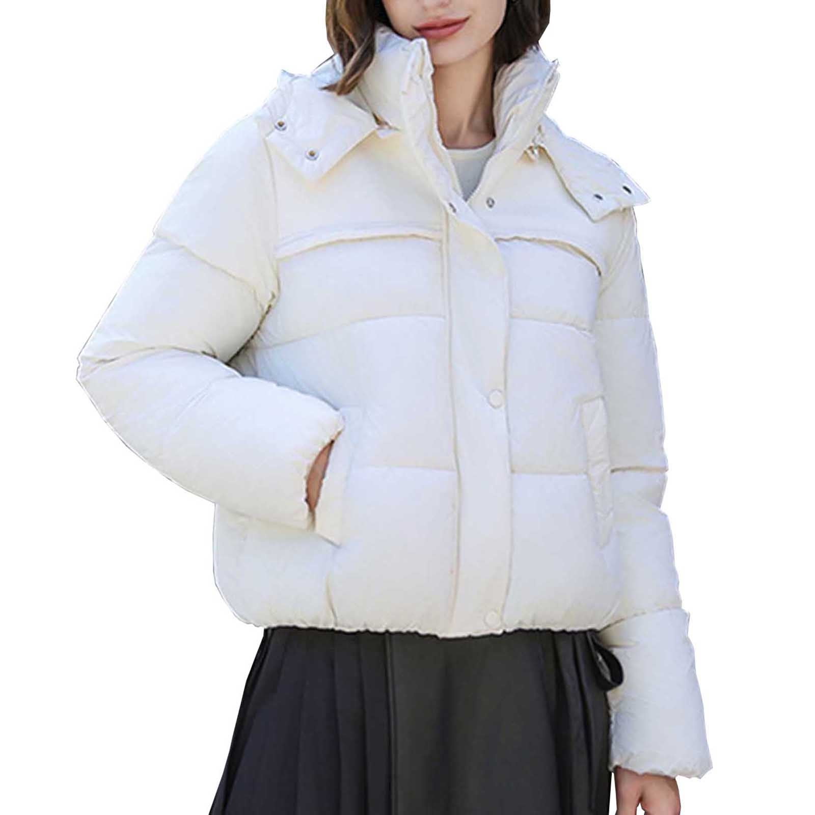 UPPADA Cropped Puffer Jacket Women Long Sleeve Stand Collar Padded