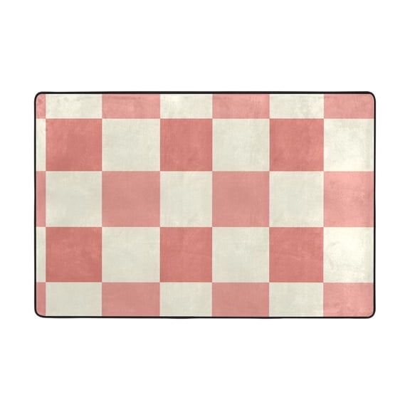 Peach Cream Check Pattern Rug 36x24in Memory Foam Absorbent Non Slip Plush for Bathroom Kitchen Entryway