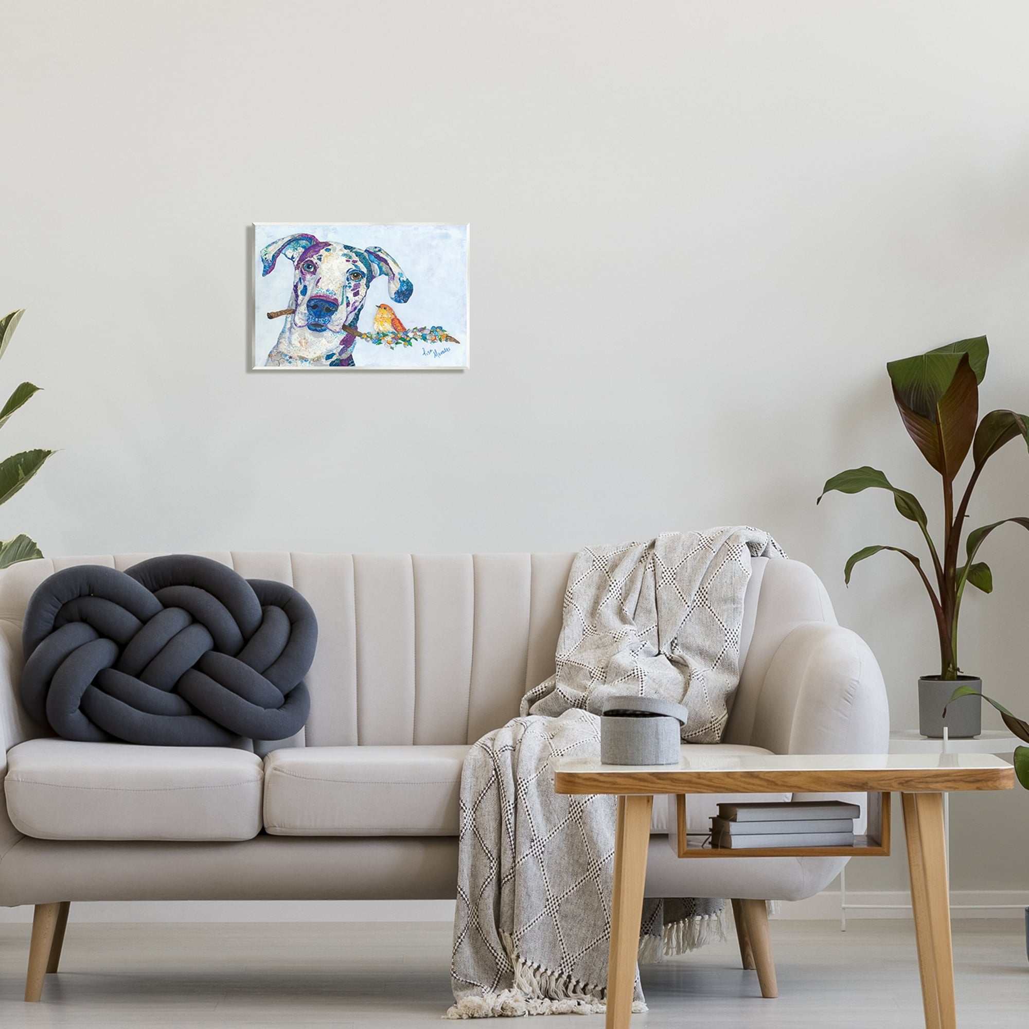 Stupell Industries Dane & Songbird Perched Branch Floral Dog Collage Painting Unframed Art Print Wall Art, Design by Lisa Morales
