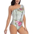 thumbnail image 3 of Gaeub Vintage Wood with Floral Women's One Shoulder Ruffle Tummy Control Swimwear for Swimming Surfing Beach Party - XX-Large, 3 of 8